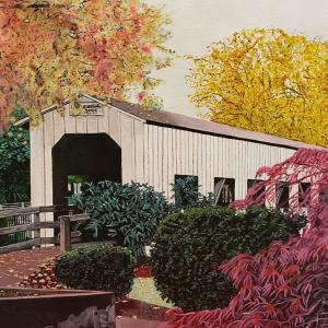 COVERED BRIDGE 16"x20" acrylic painting, SOLD