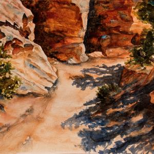 BEND IN THE TRAIL 9"x12" watercolor, $220
