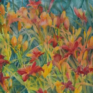 DANCING DAYLILIES 17"x24" watercolor, $1250