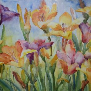 DAYLILIES DANCING 11"x15" watercolor SOLD