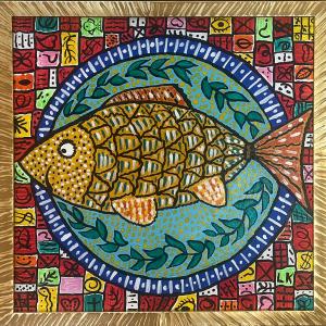 FISH DINNER acrylic painting, $145