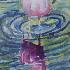 DUAL FLAMINGO, watercolor on Yupo