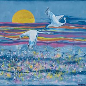 GREAT WHITE IN FLIGHT acrylic painting