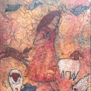 BUCOLIC WOMAN, encaustic painting by Joan Zone