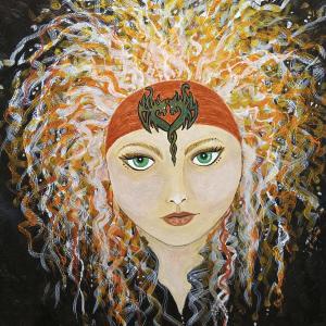 MYSTICAL DRAGON LADY 30"X30" acrylic painting $400