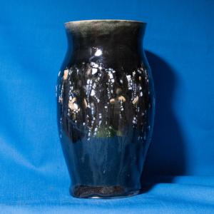 BLACK VASE WITH WHITE MELTED MATRIX dimensions 6.5"x 3.5"x 3.5" $51