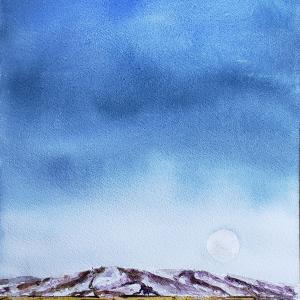 SUPERMOON OVER THE WELLVILLES, 12"x16" Watercolor, $225 matted