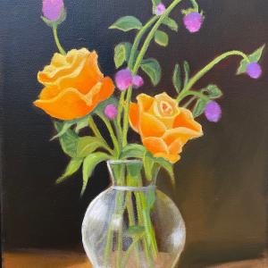 TWO ORANGE ROSES oil painting by Sandra Williams
