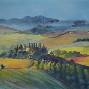 TUSCAN LANDSCAPE 10"x14" watercolor, SOLD