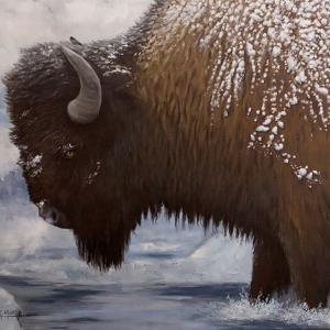 WINTER BUFFALO 20"x16" oil painting