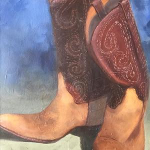 WORKIN' BOOTS 16"x20" oil painting, $400